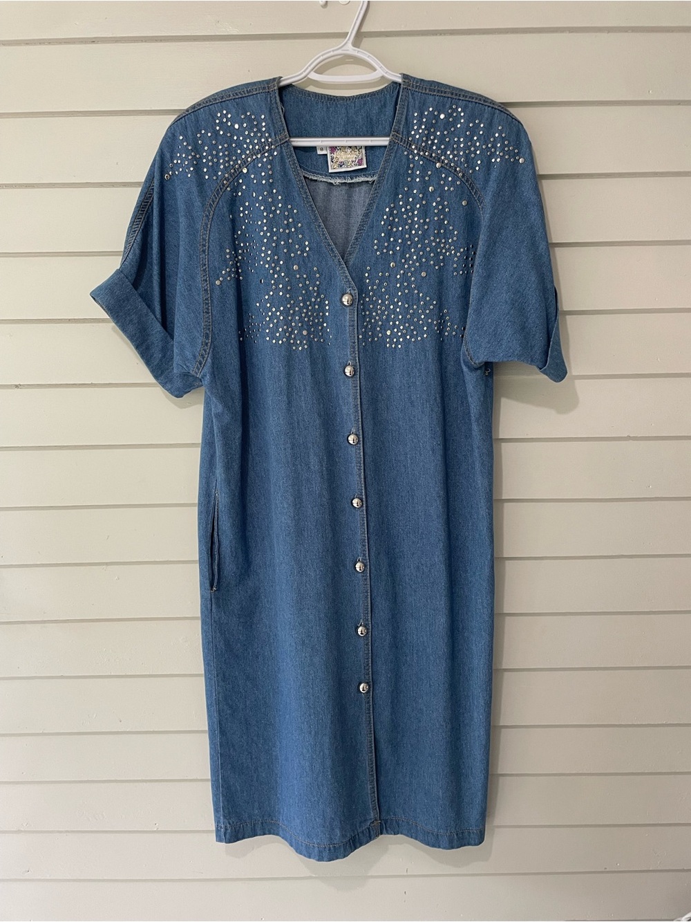 Monique Fashions Denim Studded Jeweled Dress Shoulder Pads M Vintage 80's Y2K
